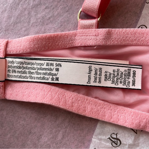 Victoria’s Secret Dream Angels Lined Demi Bra Peach Pink Gold Lace Size 36D - Picture 9 of 11